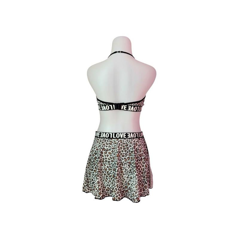 The rewear station Leopard Print Halter top with skirt Oneset wanita