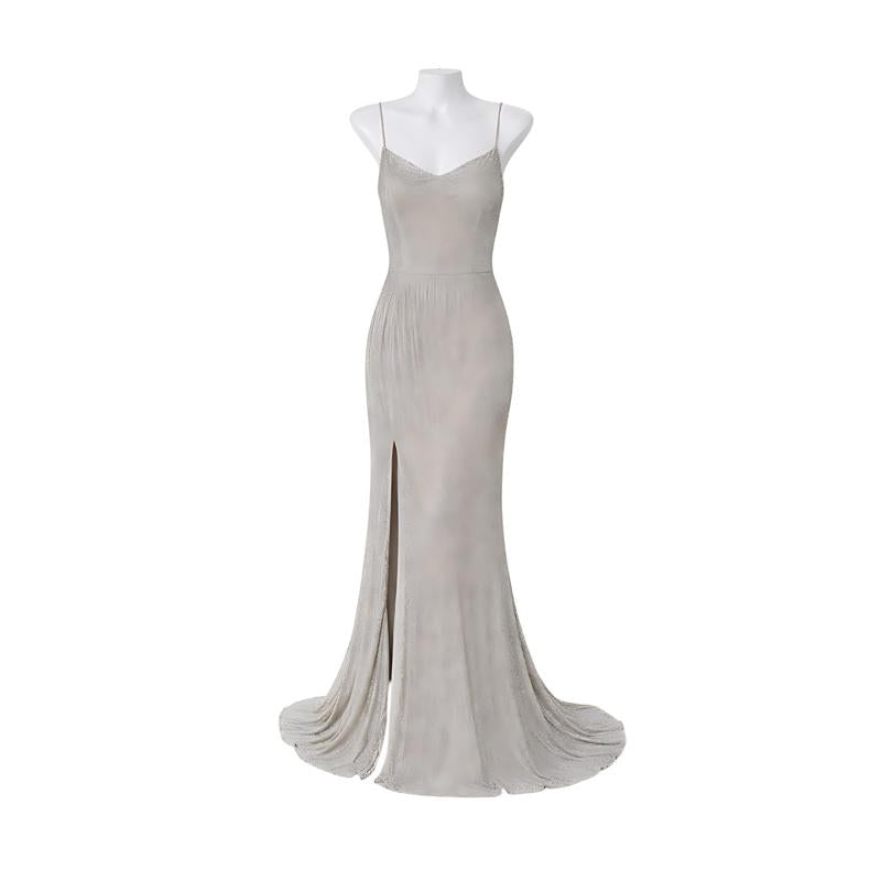 Silver Evening Gown with Set Necklace Earrings