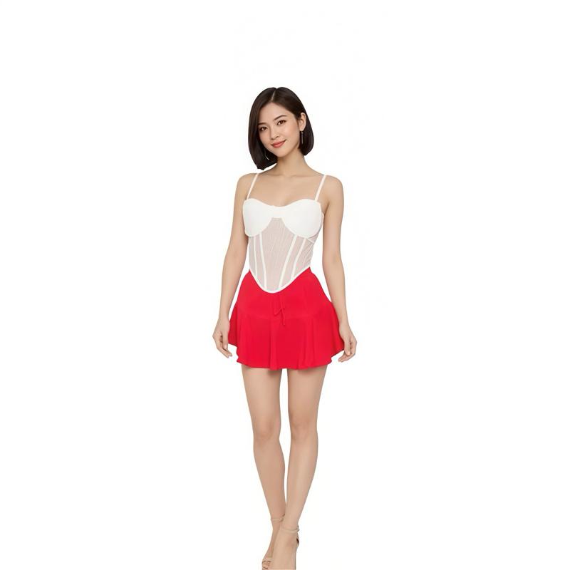 [1:1] The rewear station White Bralette Night tops & Orange Skirt seluar wanita set outfit