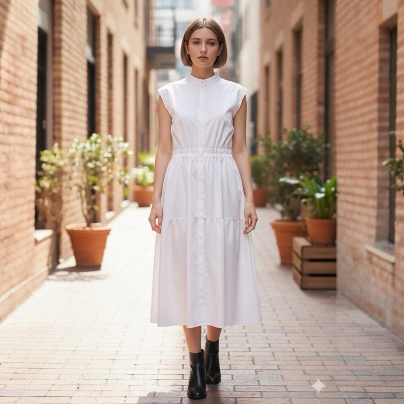 White Sleeveless Button-Front Maxi Dress