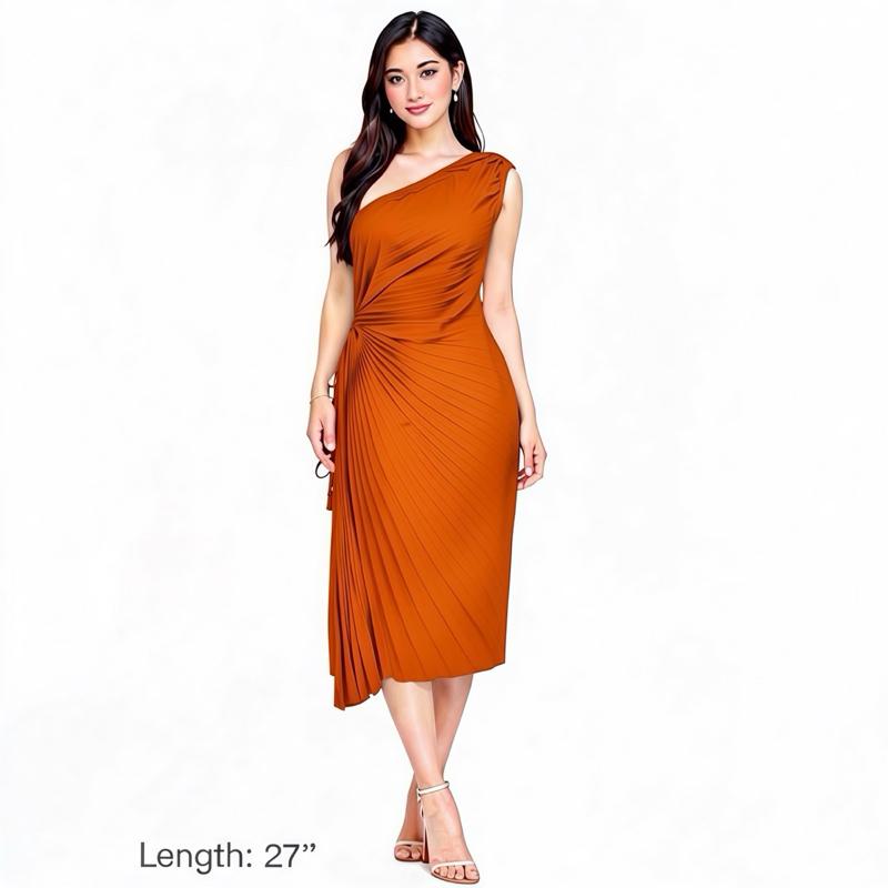 The rewear station One-Shoulder Pleated Casual women maxi dress