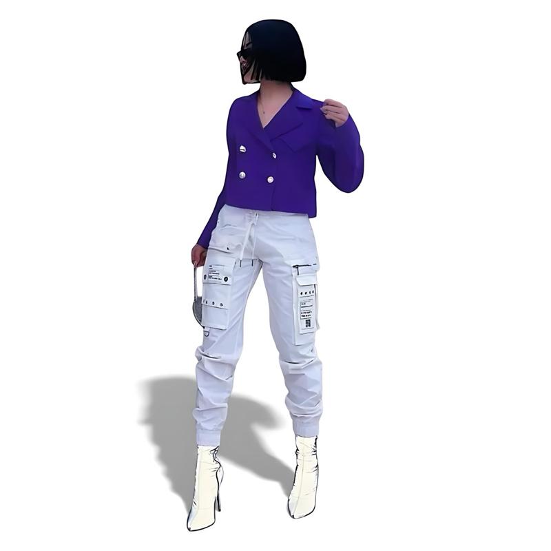 Rewear Station Baju Blazer Purple Corduroy Cropped Double Breasted Butang Emas Women Jacket Casual Vintage Tops