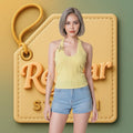 Yellow Ribbed Halter Top with Stretch | Back Tie