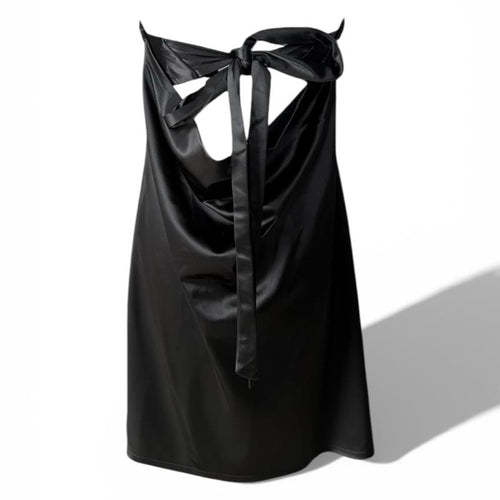 Elegant Black Satin Tube Dress with Back Tie