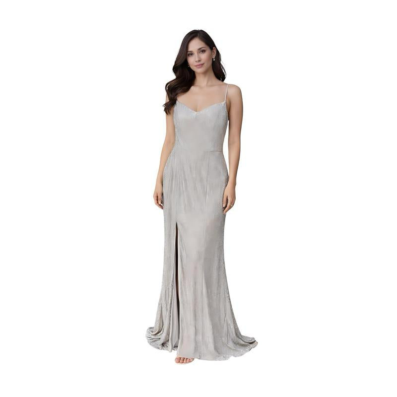 Silver Evening Gown with Set Necklace Earrings
