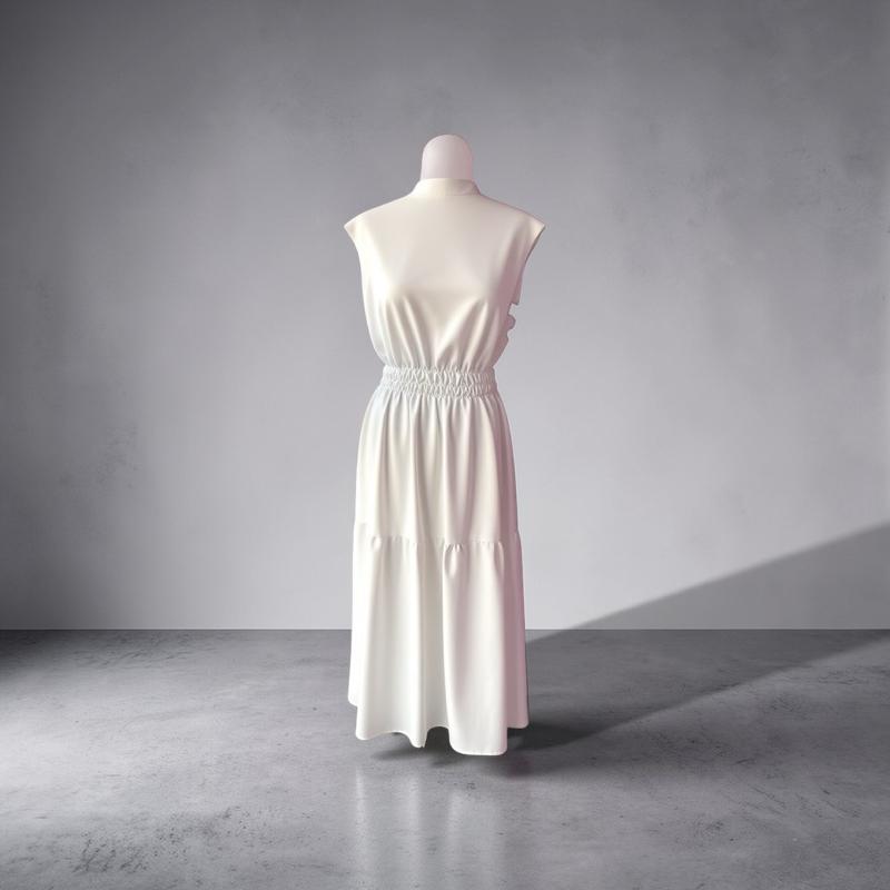 White Sleeveless Button-Front Maxi Dress