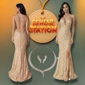 Gold Sequin Evening Gown Set Necklace Earrings