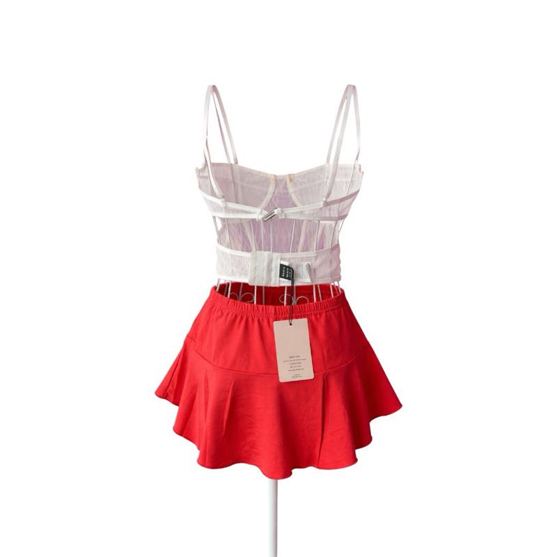 [1:1] The rewear station White Bralette Night tops & Orange Skirt seluar wanita set outfit