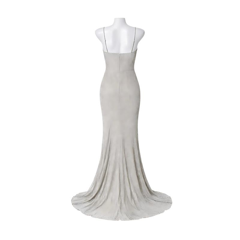 Silver Evening Gown Set Necklace Earrings Formal Dress