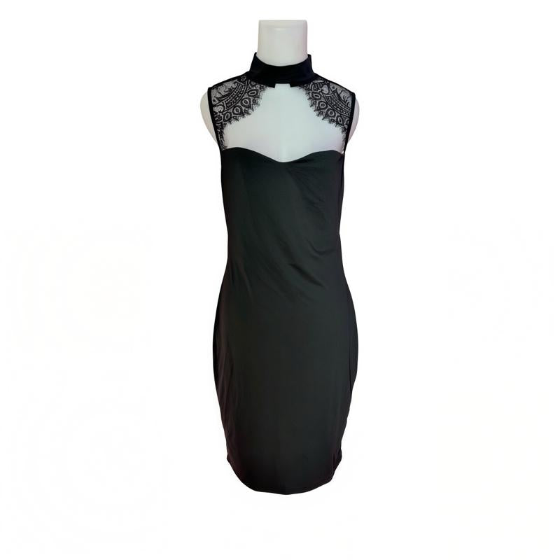 The rewear station Lace Halter Neck Backless  Dress hitam