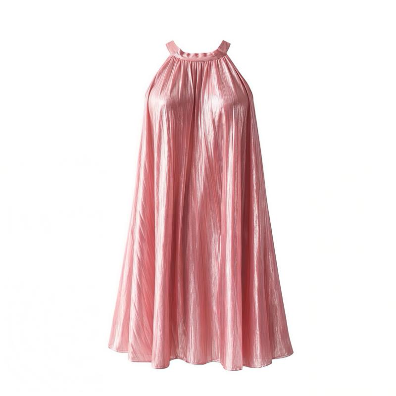 Pink Metallic Pleated Dress Plus Size