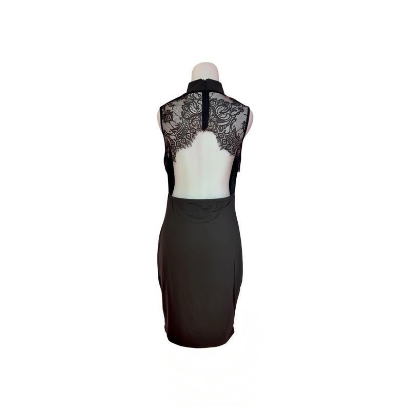 The rewear station Lace Halter Neck Backless  Dress hitam