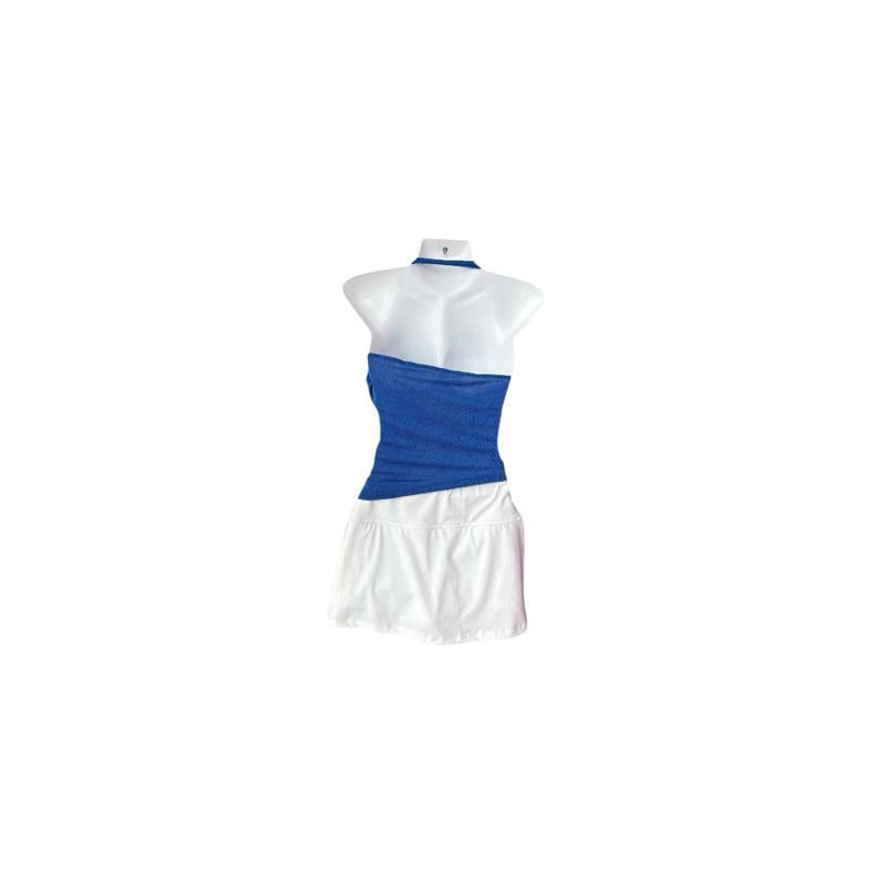 [1 of 1] Rewear Station Sexy Navy Halter Statement Top White Skirt Set Baju Set Biru Putih