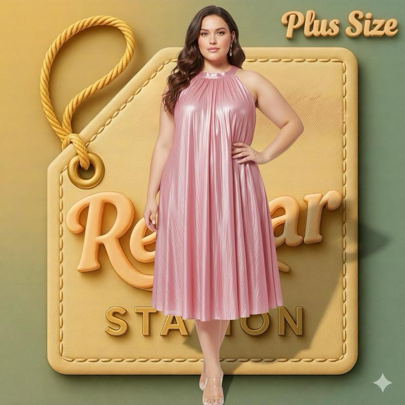 Pink Metallic Pleated Dress Plus Size