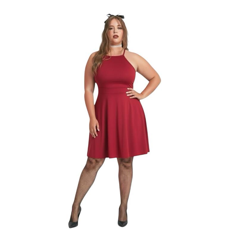 Red Halter Neck A-Line Dress plus size