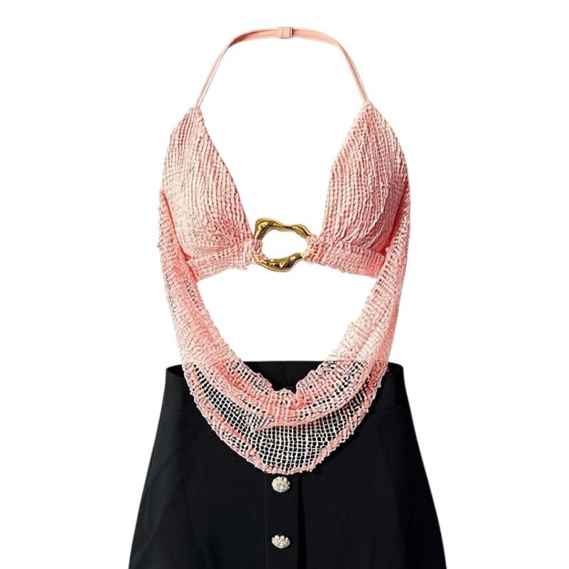 [1 of 1] Rewear Station Sexy Orange Crochet Halter Statement Top Black Skirt Set Baju Set  Jingga Hitam