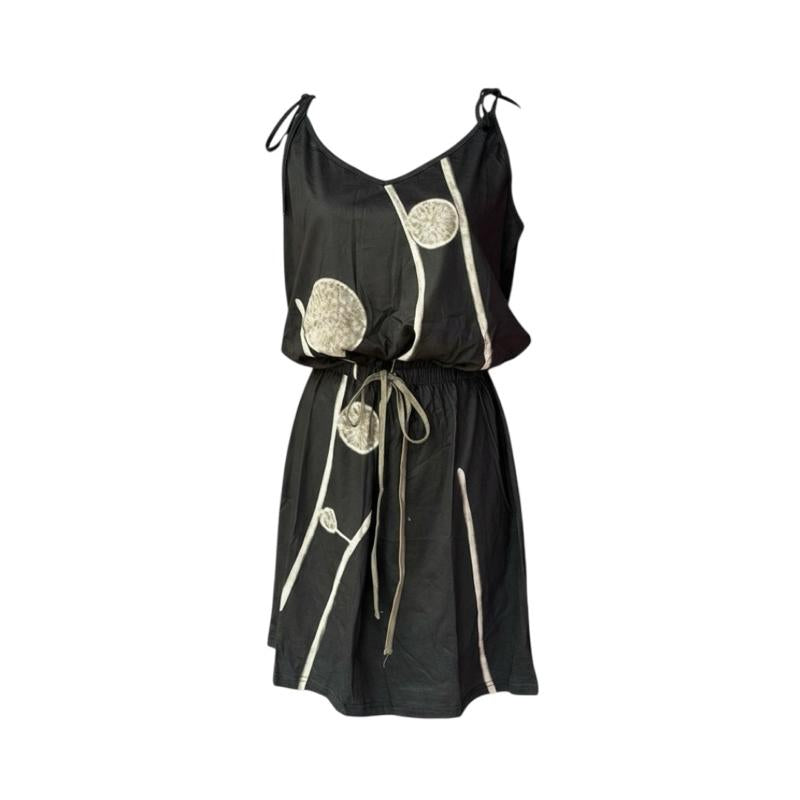 Size L Sleeveless Graphic Print Dress Hitam Casual Summer Baju Perempuan