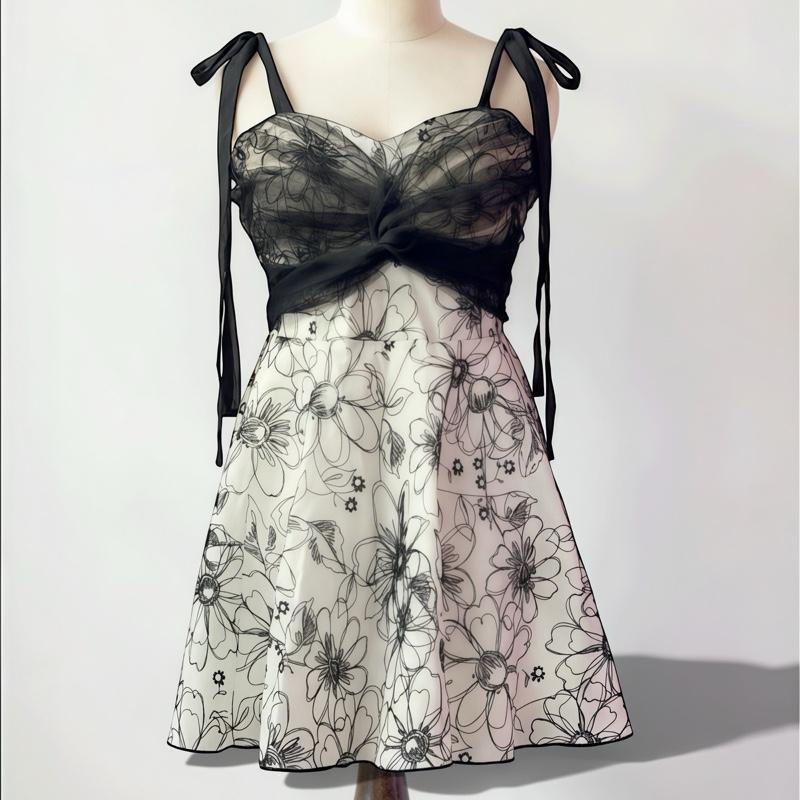 "Rewear Station Vintage Floral Mini Dress Ready Stock Malaysia Ribbon Strap Dress Baju Wanita Cantik"