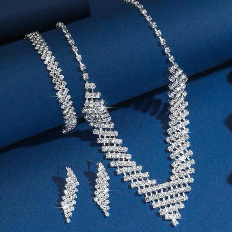 Silver Evening Gown with Set Necklace Earrings
