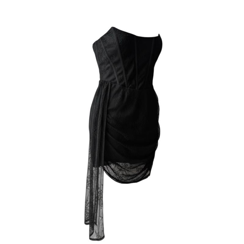 [Size 3XL] Rewear Station Corset Style Top Black Lace Non-Stretch Baju Seksi Wanita Chubby