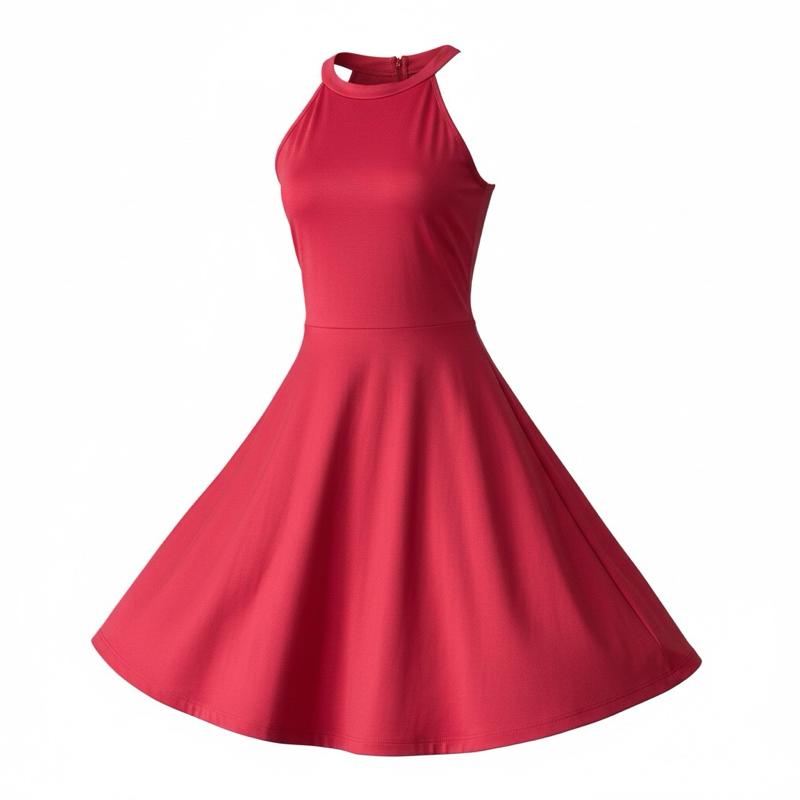 Red Halter Neck A-Line Dress plus size