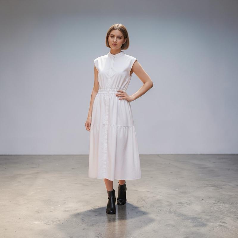 White Sleeveless Button-Front Maxi Dress