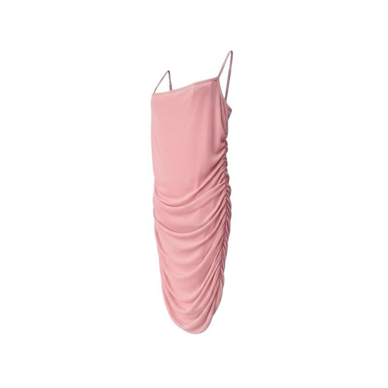 Size XL B38-40 Ruched Bodycon Mini Dress Pink Sexy Slim Fit Baju Dinner