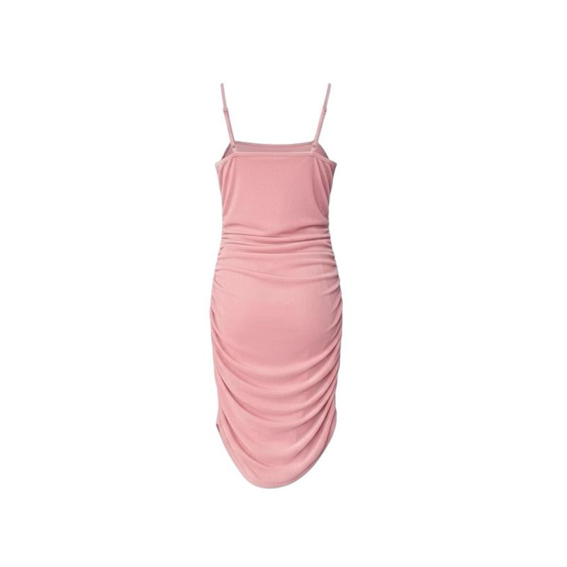 Size XL B38-40 Ruched Bodycon Mini Dress Pink Sexy Slim Fit Baju Dinner