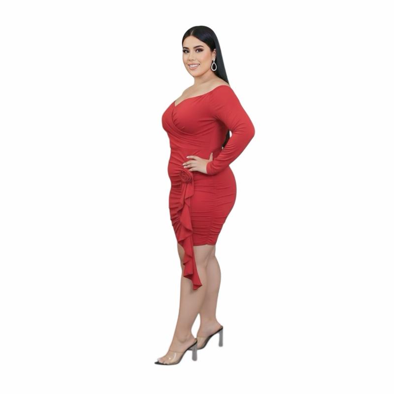 [Size 0XL] Rewear Station Red Party Dress Stretchable (Bust 38") Elegant Lady Outfit Wanita