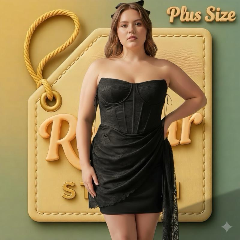 [Size 3XL] Rewear Station Corset Style Top Black Lace Non-Stretch Baju Seksi Wanita Chubby