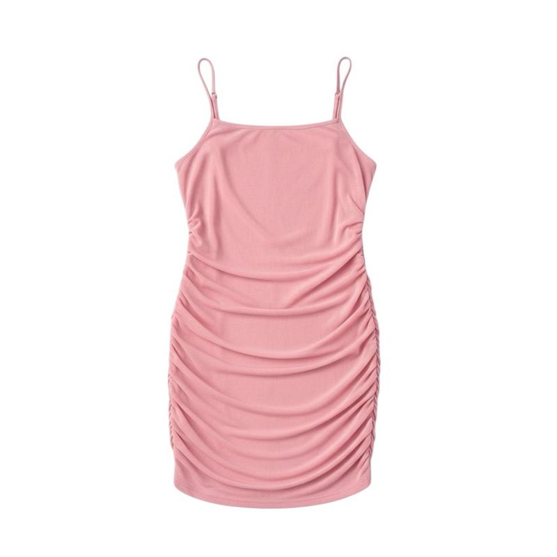 Size XL B38-40 Ruched Bodycon Mini Dress Pink Sexy Slim Fit Baju Dinner