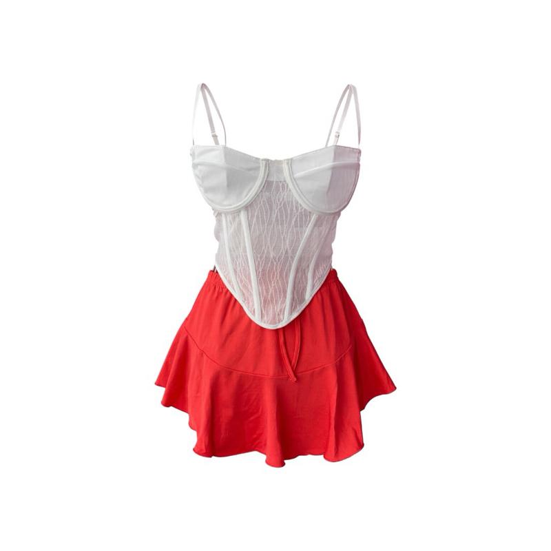 [1:1] The rewear station White Bralette Night tops & Orange Skirt seluar wanita set outfit