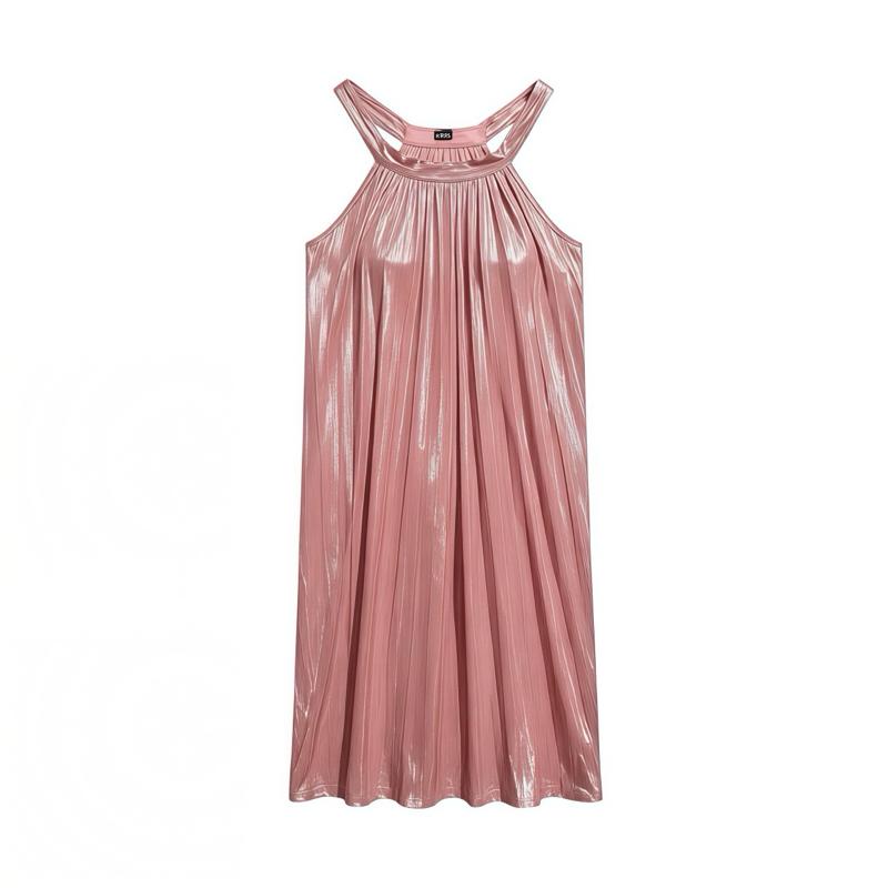 Pink Metallic Pleated Dress Plus Size