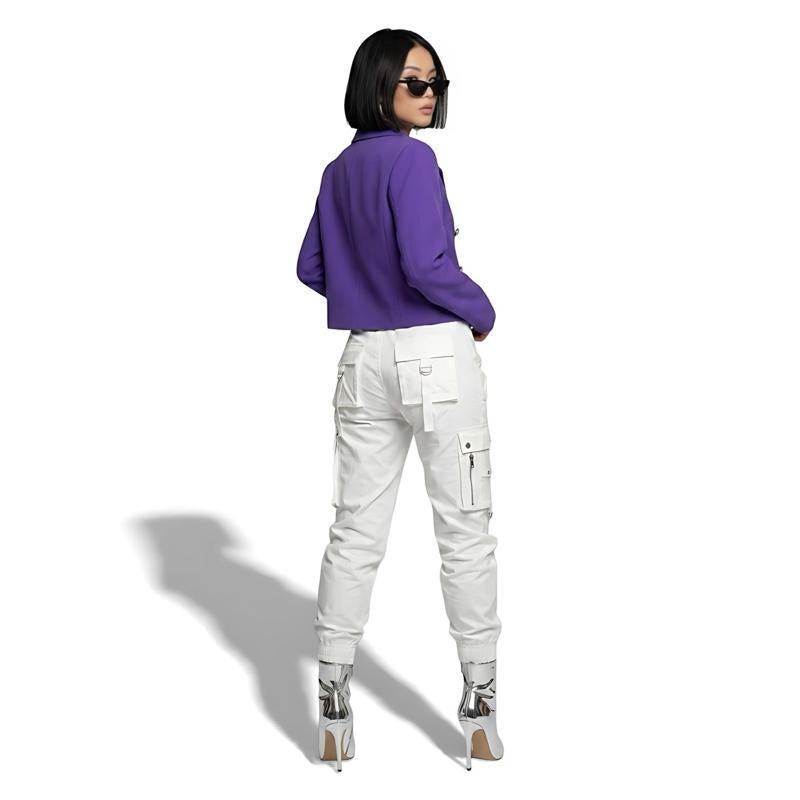 Rewear Station Baju Blazer Purple Corduroy Cropped Double Breasted Butang Emas Women Jacket Casual Vintage Tops