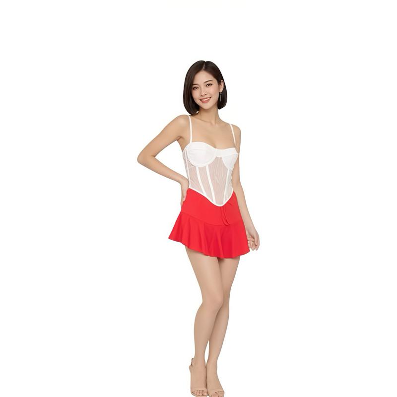 [1:1] The rewear station White Bralette Night tops & Orange Skirt seluar wanita set outfit