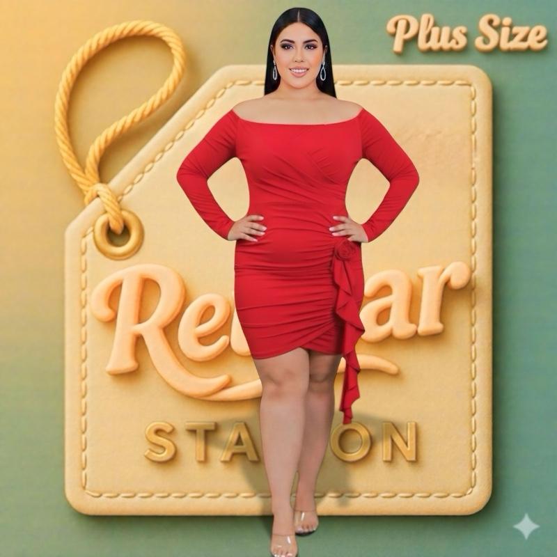 [Size 0XL] Rewear Station Red Party Dress Stretchable (Bust 38") Elegant Lady Outfit Wanita