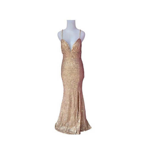 Gold Sequin Evening Gown Set Necklace Earrings