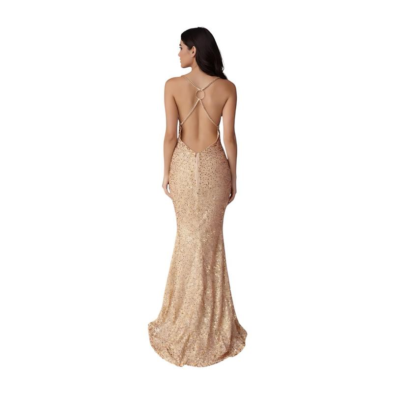 Gold Sequin Evening Gown Set Necklace Earrings