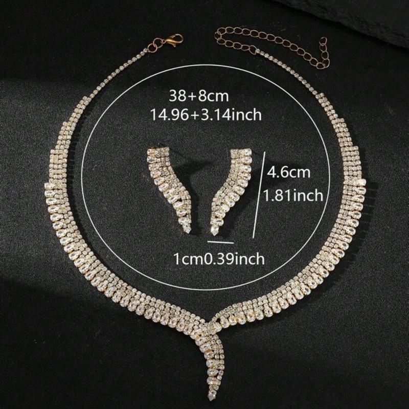 Gold Sequin Evening Gown Set Necklace Earrings