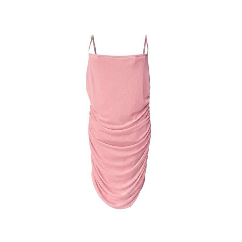 Size XL B38-40 Ruched Bodycon Mini Dress Pink Sexy Slim Fit Baju Dinner