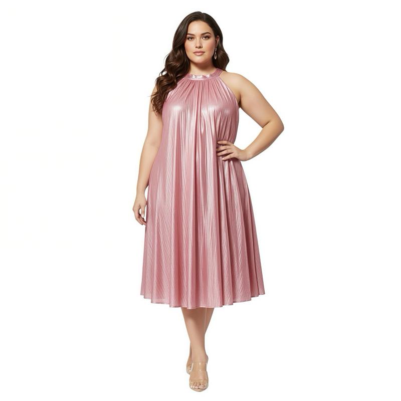 Pink Metallic Pleated Dress Plus Size