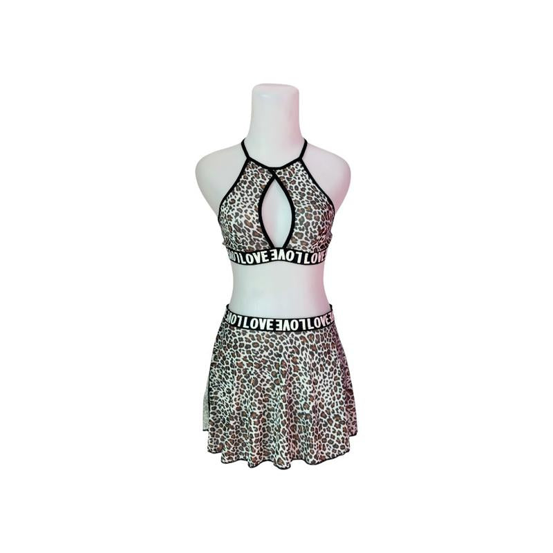 The rewear station Leopard Print Halter top with skirt Oneset wanita