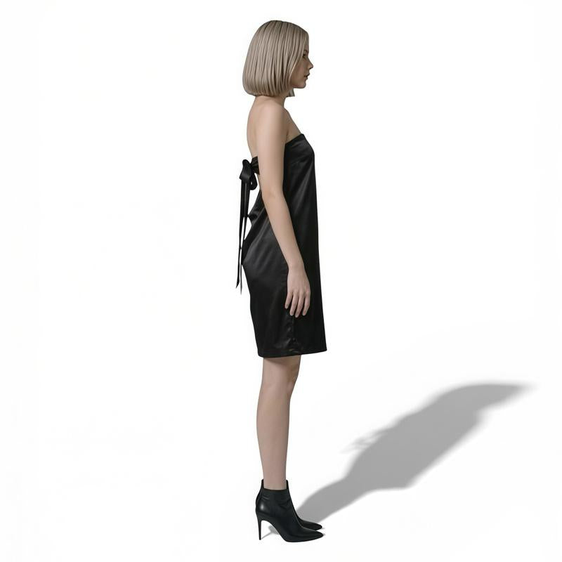 Elegant Black Satin Tube Dress with Back Tie