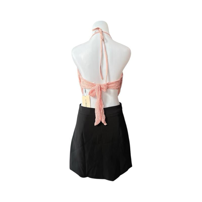 [1 of 1] Rewear Station Sexy Orange Crochet Halter Statement Top Black Skirt Set Baju Set  Jingga Hitam