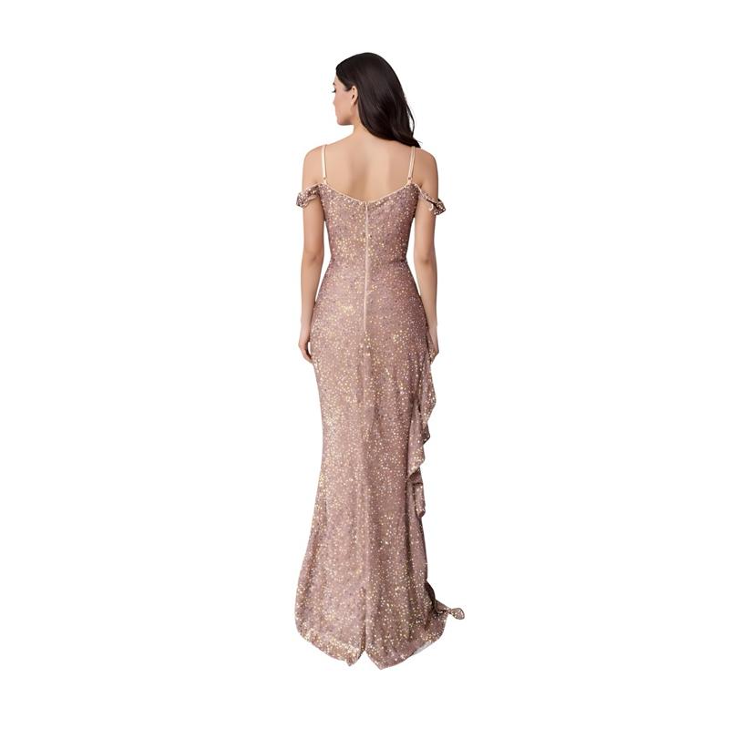 Champagne Sequin Evening Dress Set Necklace Earrings