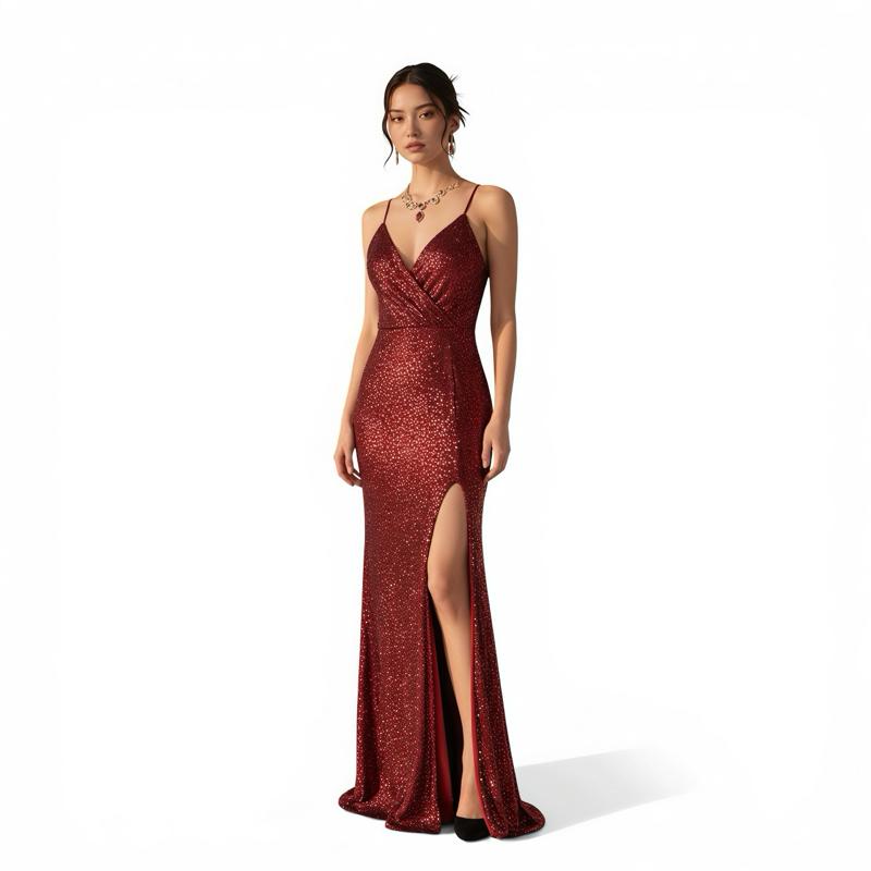 Evening Gown Dress with Matching Jewelry Set