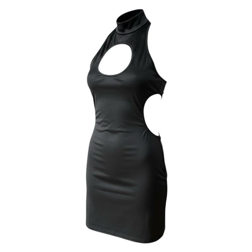 Black Cut-Out Mock Neck Mini Dress