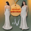 Silver Evening Gown with Set Necklace Earrings