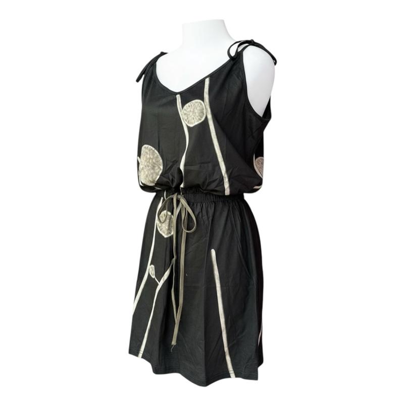 Size L Sleeveless Graphic Print Dress Hitam Casual Summer Baju Perempuan