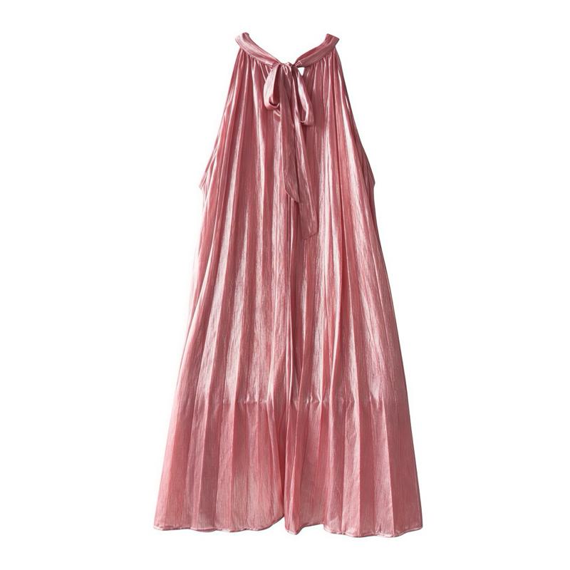 Pink Metallic Pleated Dress Plus Size